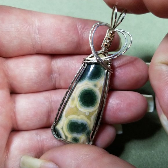 Wire Wrapped Kabamby Ocean Jasper Pendant * Silver wire wrap pendant * wwn15tb - Picture 11 of 13